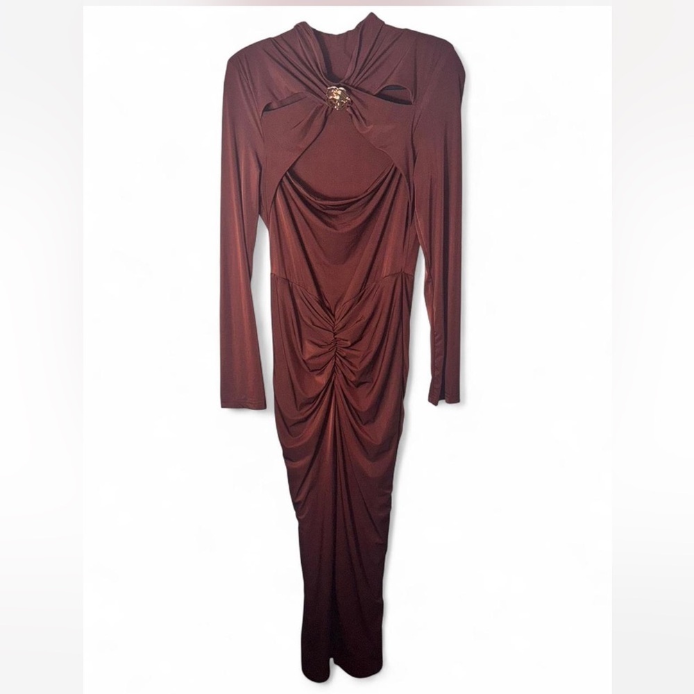 SHEIN Brown Long Sleeve Dress with Twist Detail